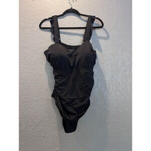 Bridgehampton Isaac Mizrahi Live! Ruffle One‎ Piece Swimsuit - Sz 16 - Black
